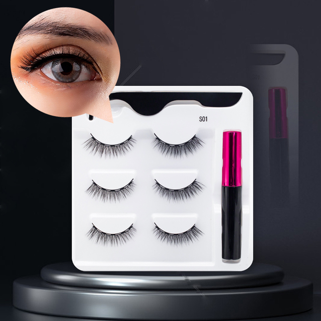 3/5/7Pairs Magnetic Eyelashes False Lashes Repeated Use Eyelashes Waterproof Liquid Eyeliner With Tweezer Makeup Set