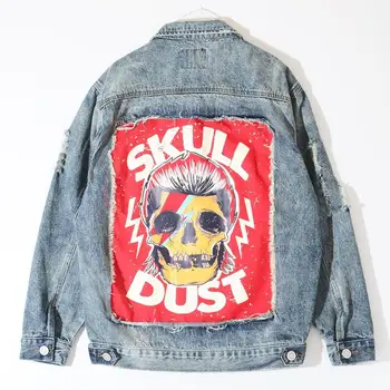 

Men Casual Jacket Coat Streetwear Denim Jacket Skull Print Chaqueta Hombre Homme Jaqueta Jeans Hip Hop Outwear Clothes Cowboy
