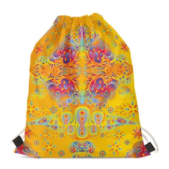 

HYCOOL Trendy Customized Yellow Drawstring Bags Skull Print Fashionable Storage Drawstring Bagpack Casual Backpack for Adults