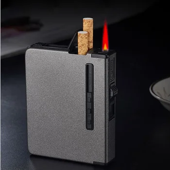 

(10 Cigarette )Scrub Multifunction Cigarette Case Fashion Flameless Windproof Inflatable Gas Lighter Cigarette Box Men Gift