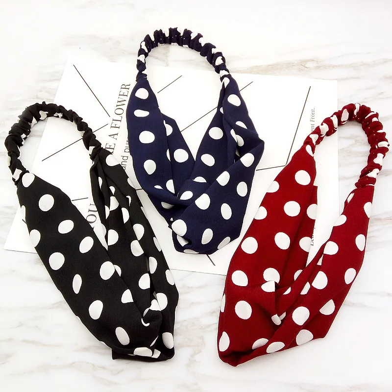 

New Korean version of the fabric dot cross wide headband high elastic elastic headband wash face beam headband Hair Ties