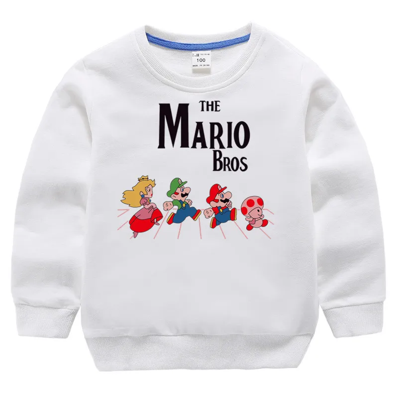 Детские хлопковые толстовки с капюшоном с принтом «Super Mario Bros» для девочек; детский хлопковый пуловер; топы для маленьких мальчиков; осенний свитер для малышей