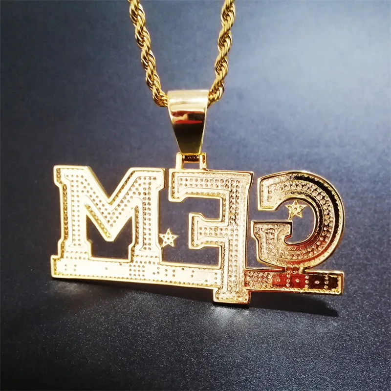 Iced Out Letters Pendant Necklace New Arrival God FAMILY MONEY AAA Zircon Men's Charms Necklace Hip Hop Jewelry