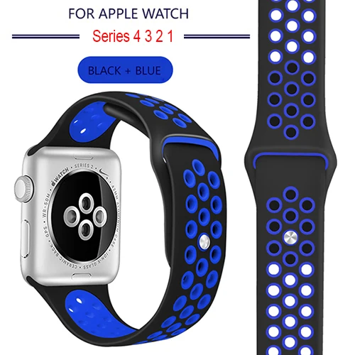 Мягкий спортивный силиконовый ремешок для Apple Watch серии 1, 2, 3, 42 мм, 38 мм, резиновый ремешок для iWatch 4/5, 40 мм, 44 мм - Цвет ремешка: 2 Black Blue