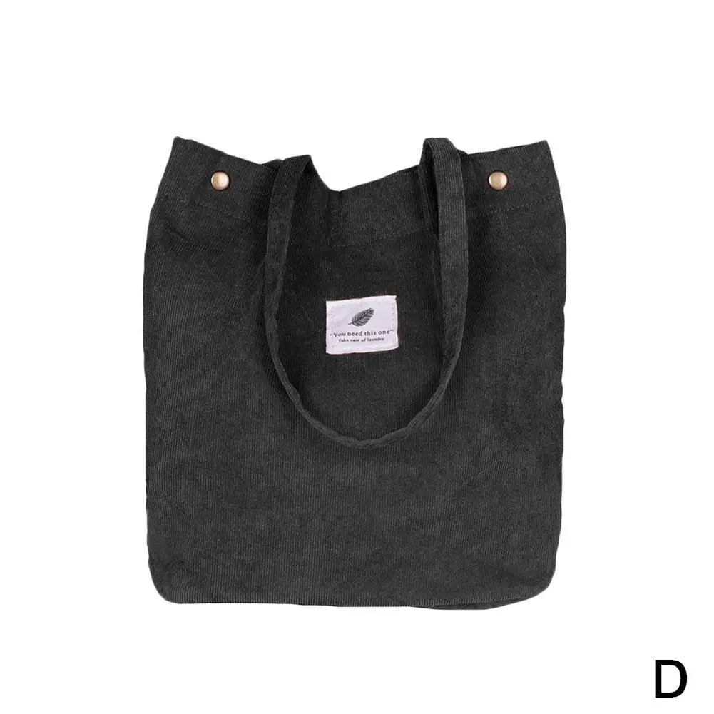 black bag Повседневная сумка для женщин, сумка для книг, Женская однотонная Вельветовая сумка на плечо, сумка для покупок, сумка-тоут, посылка через плечо, холщовые сумки - Цвет: black bag