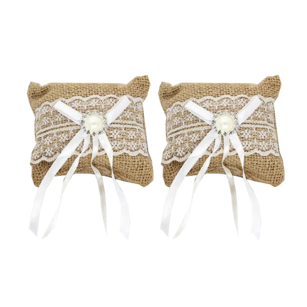 2pcs Ring Boxes Linen Lace Decorative Romantic Box Cushion Pillow Jewelry Case for Wedding Party | Украшения и аксессуары