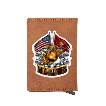 

Classic Brown Color U.S. Marine Corps Digital Printing Credit Card Leather Purse Charm Men Women Aluminium Small Wallet