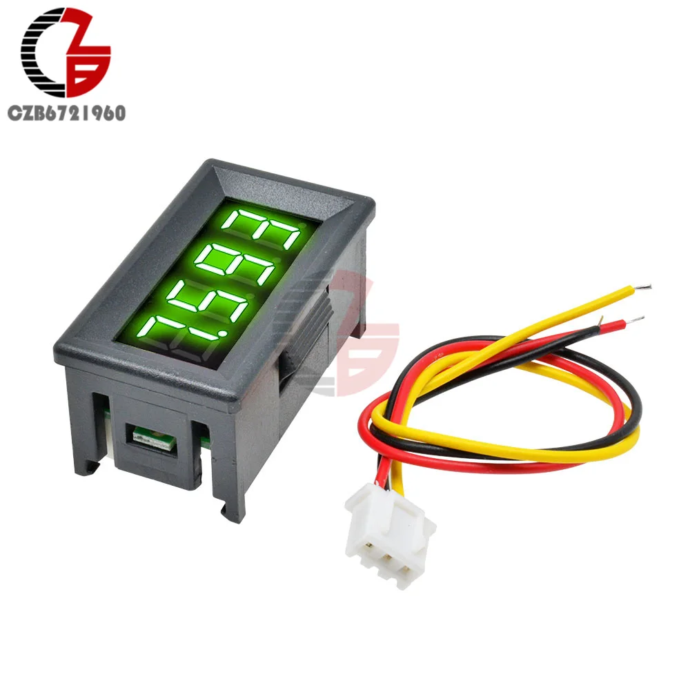 4 Digit 0-100V DC LED Digital Voltmeter 4 Bit 3 Wire Car Motorcycle Voltage Meter Lithium Battery Volt Tester Detector Monitor - Color: Green