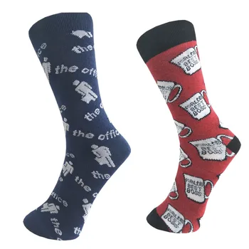 

2 pair New Fashion summer women Cartoon personality office coffee cup letter pattern couple Cotton Red Blue socks men Crew socks