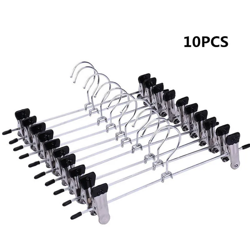 10pcs 10 шт вешалки для одежды из нержавеющей стали для брюк регулируемые клип брюки-галифе Зажимная вешалка 2 зажимы держатель вешалки для прачечной - Цвет: 10pcs
