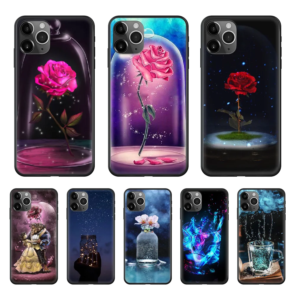 

cup flower Beautiful landscape Phone Case cover For Iphone 12 11 8 7 XR PLUS X XS PRO SE 2020 MAX black cover tpu shell