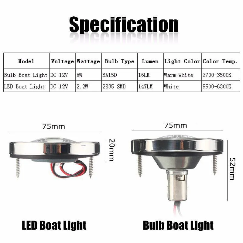 Universal Marine Boat Yacht White Stainless Steel 12V LED Bow Navigation Lights
