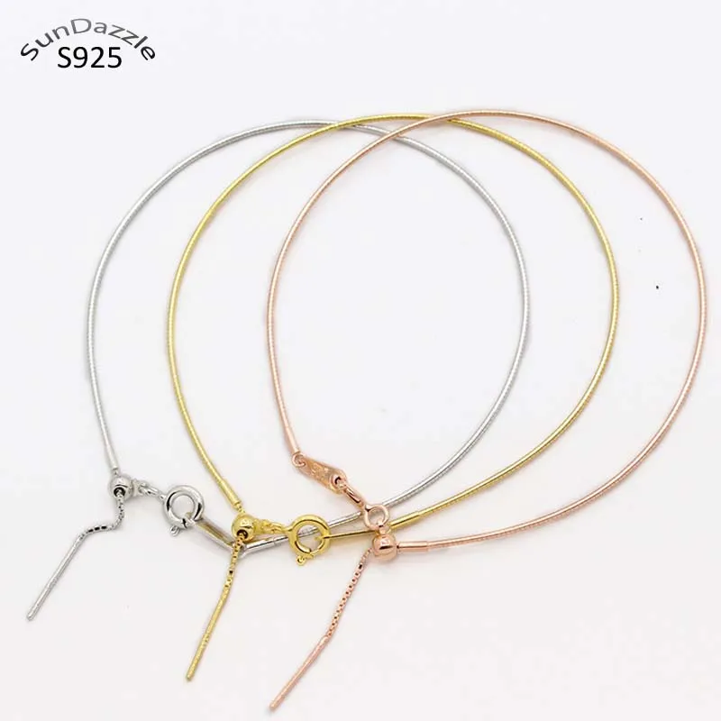 

Real Pure Solid 925 Sterling Silver Bracelet Women Snake Chain Beads Hand Band DIY Jewelry Findings Beading Thread Bracelets
