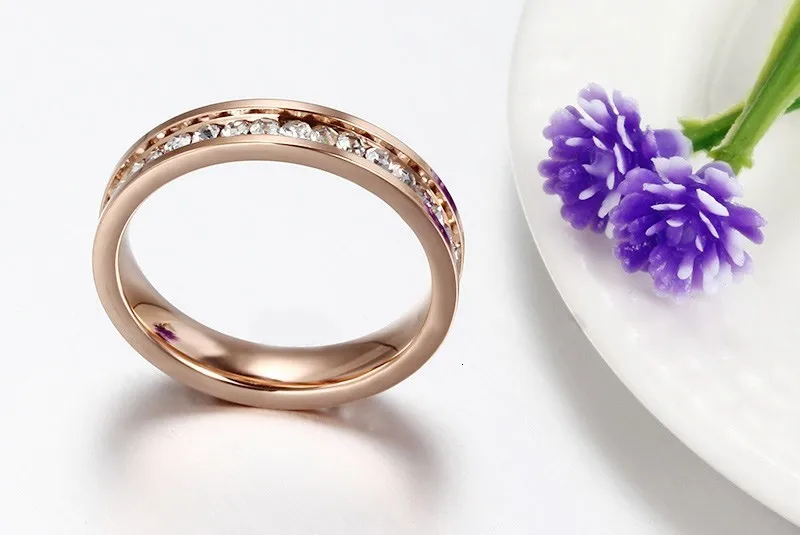 Vnox милое женское кольцо розовое золото цвет полный CZ камни 4 мм ширина нержавеющая сталь обручальные ювелирные изделия