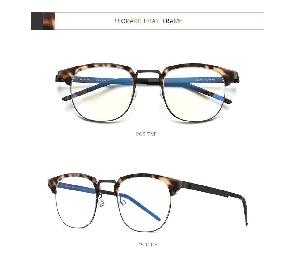 FONEX Acetatlegierung Brillengestell Herren Neues Markendesign Runde Brillen Damen Ultraleicht Schraubenlos Morten Japanische Brillen 98627 – Detail 8