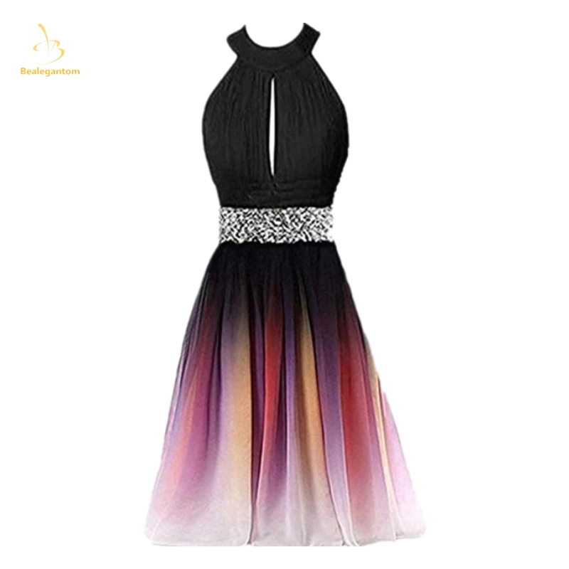

Bealegantom Halter Gradient Chiffon Short Prom Dresses 2021For Women With Sequin Ombre Evening Party Homecoming Gowns QA1586