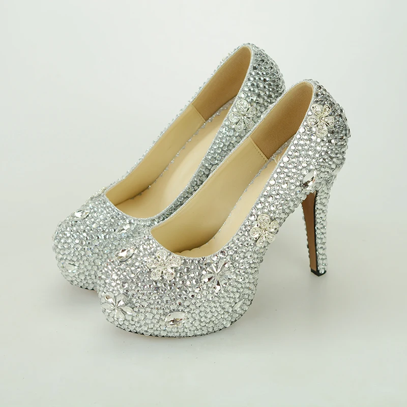 

Crystal wedding shoes handmade bridal shoes women's Pumps rhinestone female high heels platform shoes big size 45