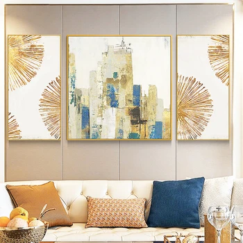 

High-grade Gold Foil Painting The Living Room Modern City Fireworks Triple Sofa Backdrop Paintings Decorative Painting Study