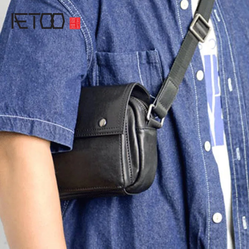

AETOO Men's leather slanted bag, head layer planted bullskin fashion trend one-shoulder bag