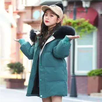 

2020 Winter Girls Big Fur Collar Padded Warm Mid-length Cotton Coat