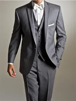 

New Classic Men’s Suit Smolking Noivo Terno Slim Fit Easculino Evening Suits For Men Grey Tuxedos Groomsmen Best Man Bridegroom
