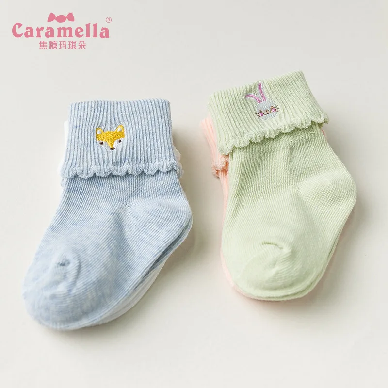 Caramella 4 Piars/хлопковые детские короткие носки с мультяшной собачкой, забавные трикотажные носки с кроликами для новорожденных девочек