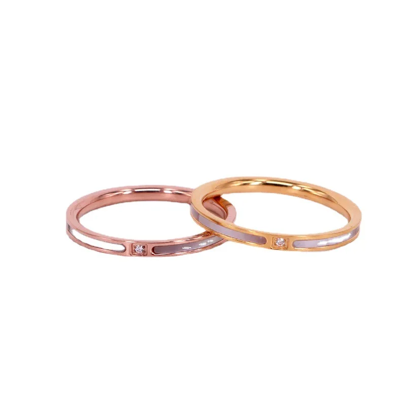 18KGP Rose Gold Color Fritillaria CZ Zirconia Rings Women Fashion 316L Stainless Steel Jewelry Not Fade