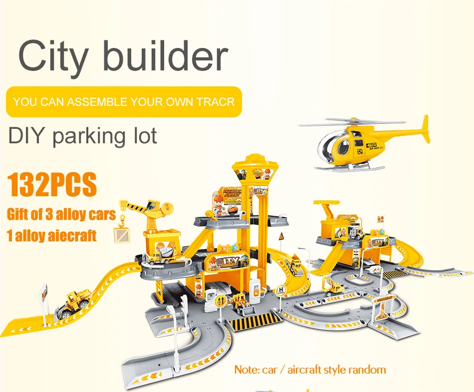 3D City Police Station Railway Alloy Car Play Engineering Fire Truck Track Car DIY Model Building Kits Assembly toys for kids