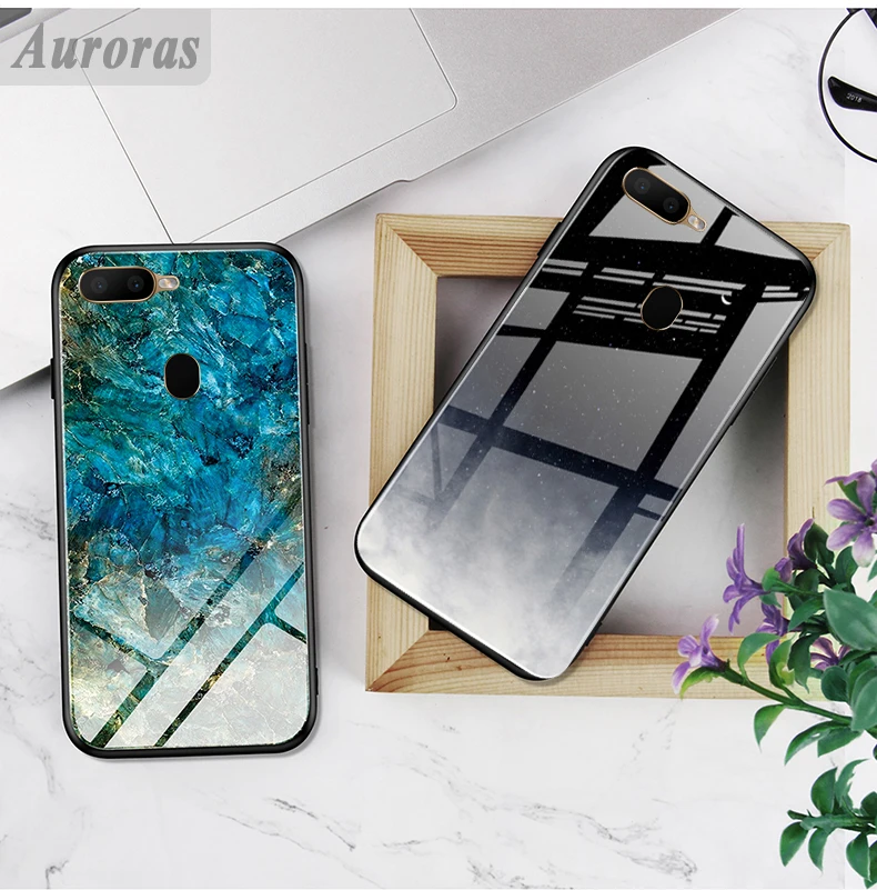 Auroras для OPPO A5S чехол из закаленного стекла мраморный принт с мягкой рамкой ТПУ