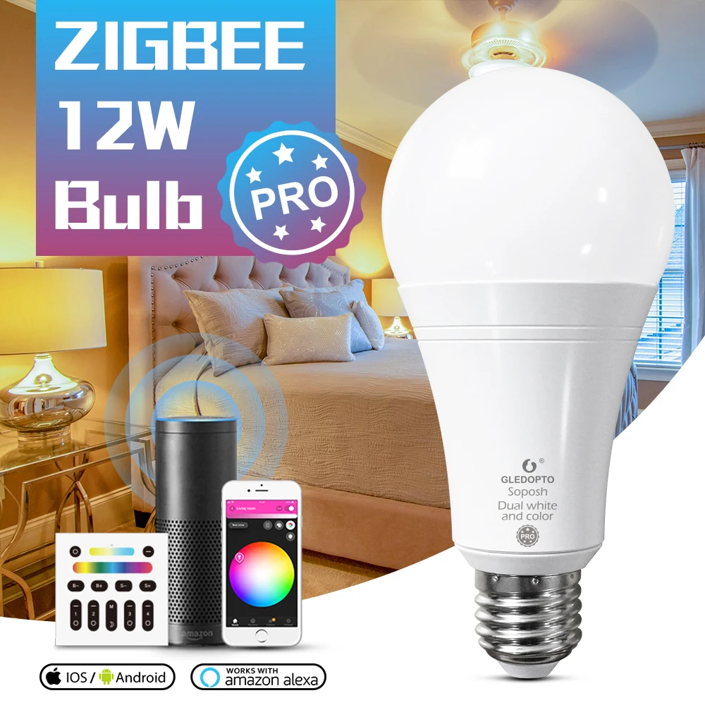 Умная Светодиодная лампа GLEDOPTO ZigBee 3 0 Pro 12 Вт RGBCCT светильник работает с приложением