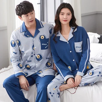 

XIZOU Lovers Pyjamas Full Sleeve Cotton Pajama Sets Cartoon Couple Pajamas For Women Cute Sleepwear Sets Winter Pijama Mujer