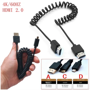 

OD 3.2mm Ultra Slim 4k*2k 60Hz Micro HDMI to HDMI 2.0 Cable 0.3M-1.2M MINI Male to Male Stretch Spring Curl Flexible Cable