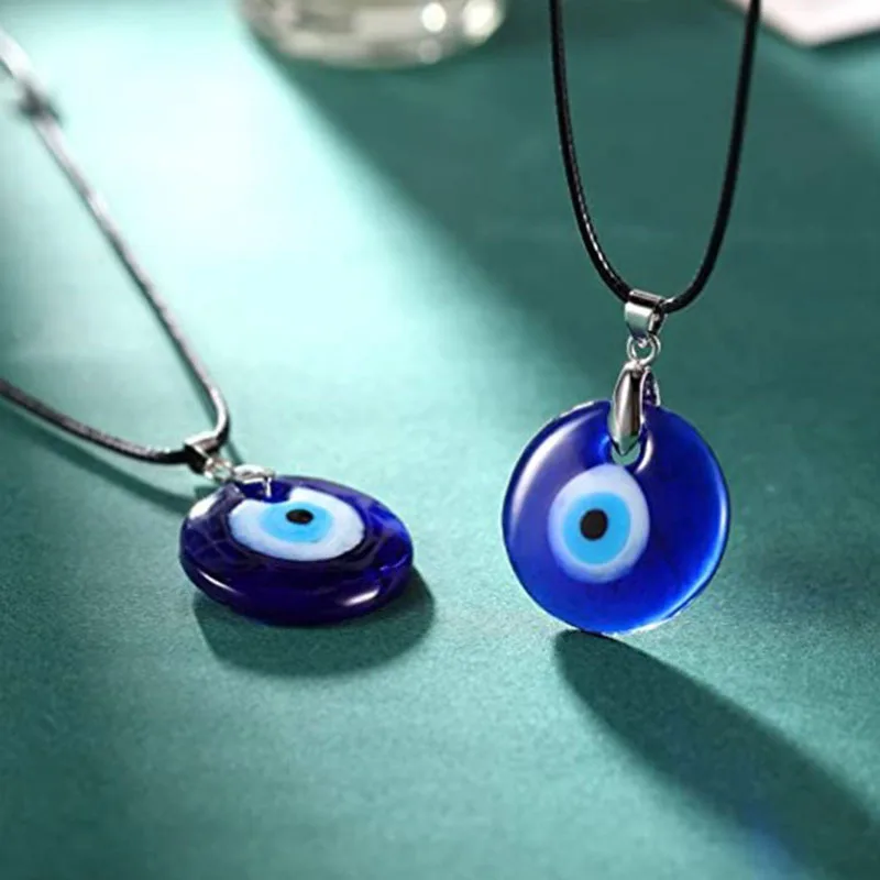2021 New Fashion Women Blue Glass Evil Eye Pendant Charms Necklace Evil Eye Pendant Necklace Jewelry Accessories