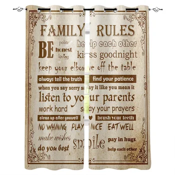 

Family Rules Vintage Background Window Curtains LivingRoom Kitchen Curtains Left and Right Biparting Open