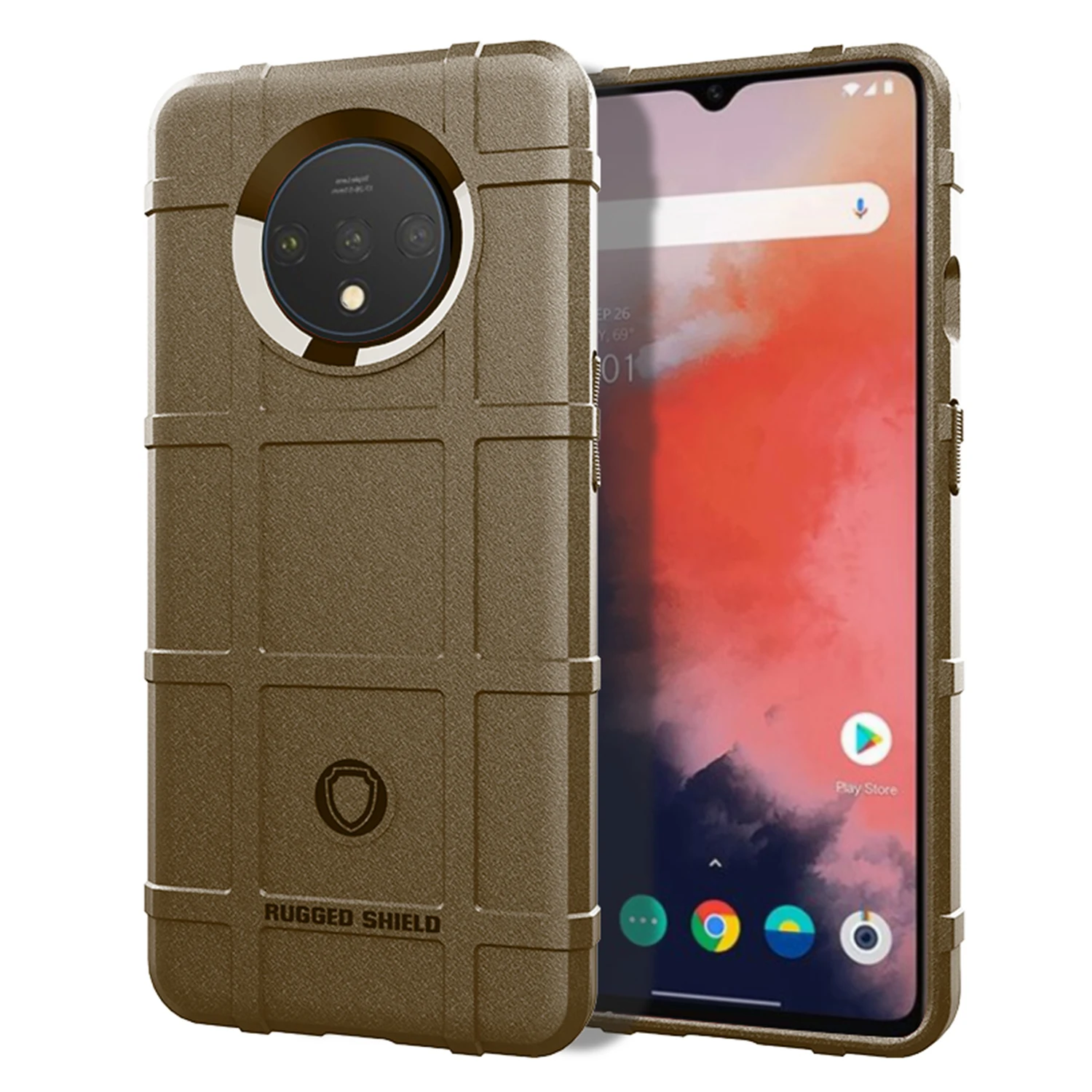 Armor Shock Absorption Shockproof Case For Oneplus One Plus 1+ 7T Anti Scratch Carbon Fiber Design Phone Case For Oneplus7T Case - Цвет: Светло-коричневый