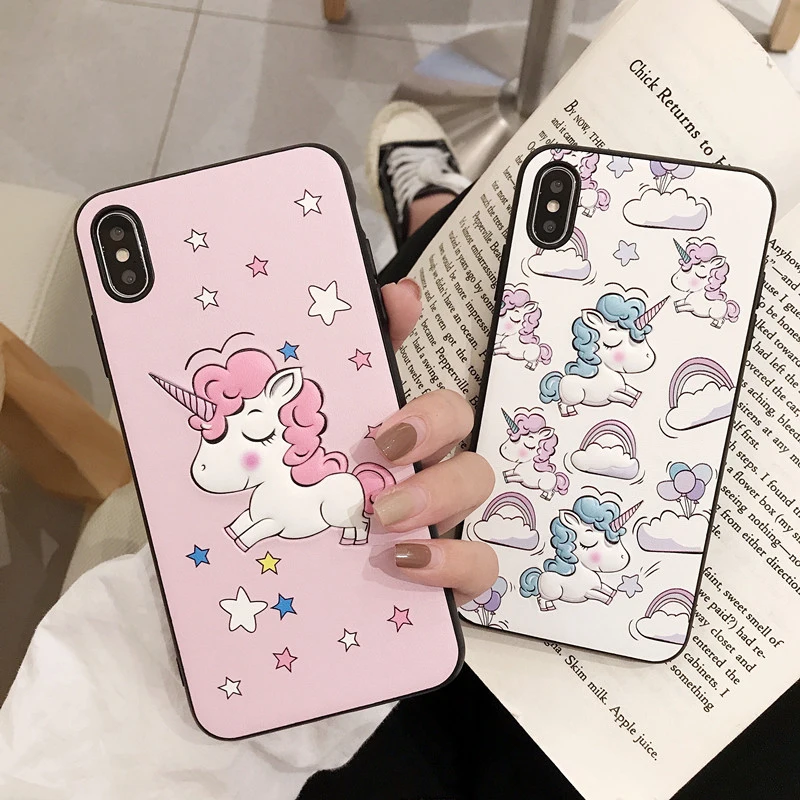 

3D Unicorn Mobile Shell for iPhone 6 6s 7 8 PLUS X XS XR XS MAX 11 11PRO Cover Cute Cartoon Drop-proof Backshell