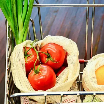 

6x Cotton Drawstring Mesh Bags Holders Carrier Fruit Vegetable Storage Supplies