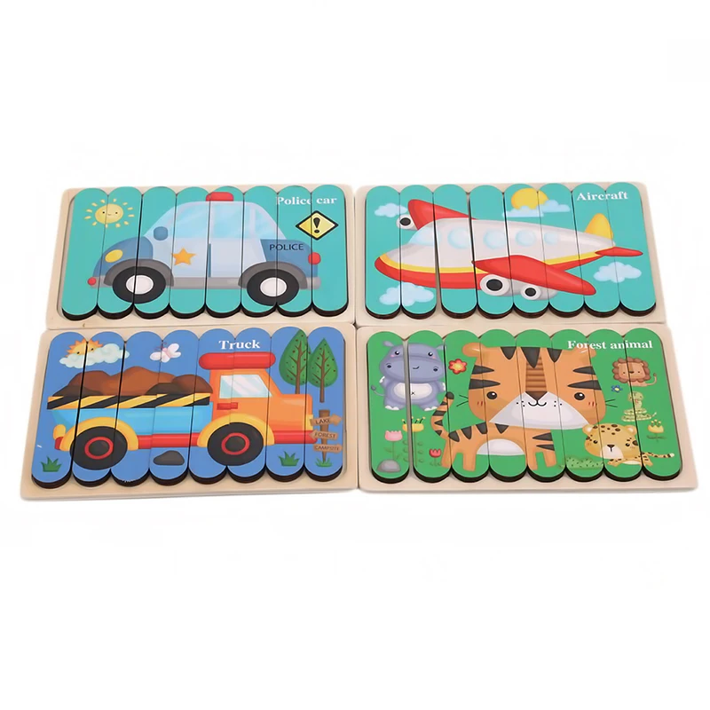 Kids 3D Wooden Bar Puzzles Cartoon Animals Pattern Storys Jigsaw Puzzle