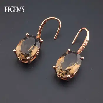 

FFGems Natural Smoky Quartz Gray big stone Sterling 925 Silver Drop Earring Fine Jewelry For Women Party Wedding Gift wholesale