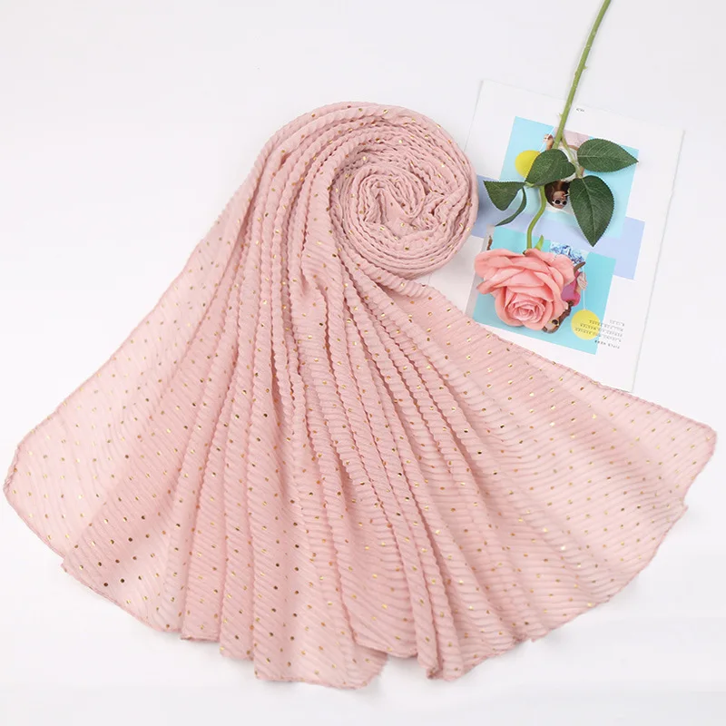 Women Plain Glitter Gold Dot Viscose Shawl Scarf Lady Wrinkle Long Soft Wrap Pashminas Stole Bufandas Muslim Hijab 90*200Cm