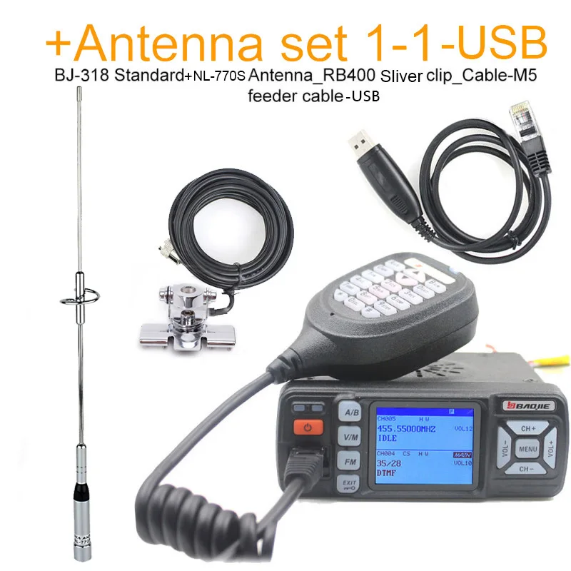BJ-318-USB Set 1-1 BAOJIE BJ-318 Walkie Talkie BJ-318 25 Вт двухдиапазонный VHF 136-174 МГц UHF 400-490 МГц FM Ham Радио BJ318 мини автомобильное мобильное радио - Цвет: BJ-318-USB Set 1-1