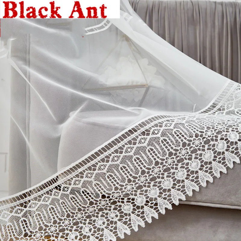 Белая Прозрачная Кружевная занавеска для гостиной из вуали с вышивкой эркера