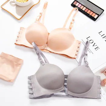 

Front Buckle Beauty Back Bra without Rims Gather Small Chest Push-up Bra Women's Sexy Deep V Solid Color under the Thin Thick Sm