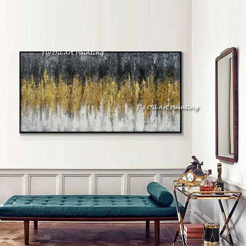 

100% ручная роспись, абстрактная Золотая пшеница, искусство, картина маслом на холсте, Настенная картина 100%, картина для живой комнаты, домашний декор