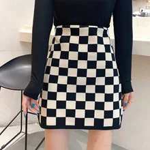 Women's Hip-covered Skirt Retro Commuter Chess Board New Knitted Perceptual High-waisted A-shaped Skirt Half-length Plaid Skirt