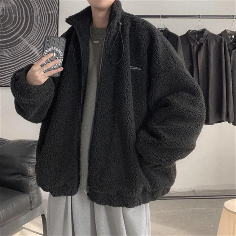 Down Jacket Winter Warm Coats For Men Leisure Lamb Wool Outerwear Loose Zipper Padded Jacket