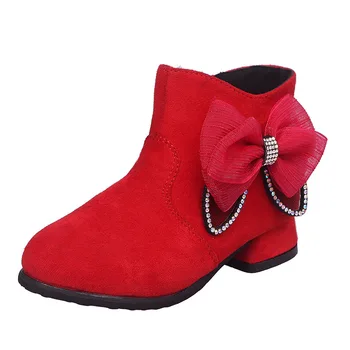 

Children's Boots For Girls Fashion Princess Kids Ankle Boots Autumn Winter Bow-knot With Rhinestone Sweet Chic With Heels 26-37