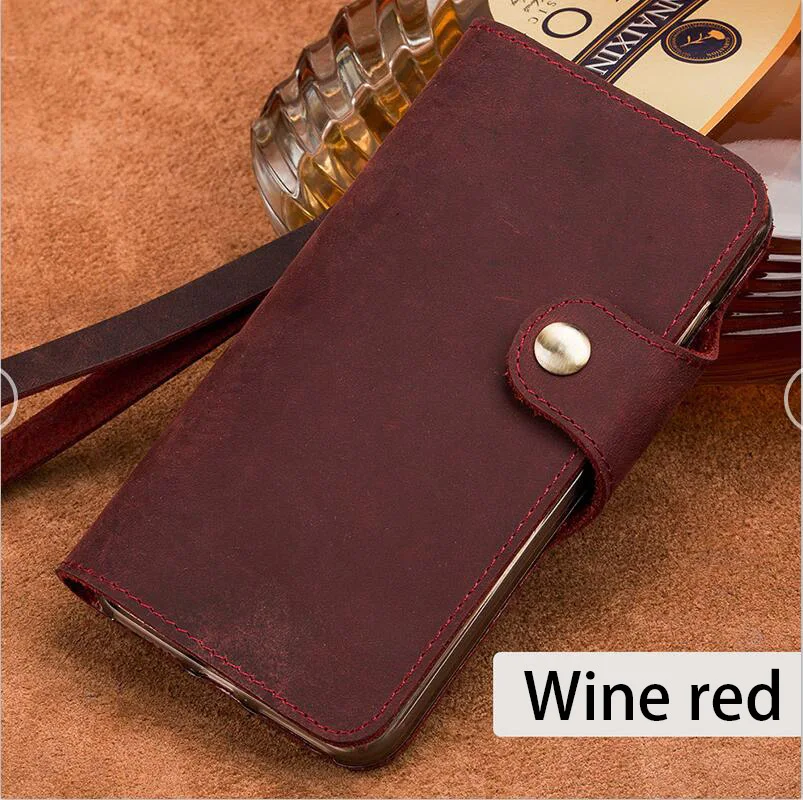 Flip Phone Cases For iPhone 6 7 8 Plus X Xs Max Case Crazy Horse skin Back Cover For iPhone 6 6S plus 6p 7p 8p case - Цвет: Wine red