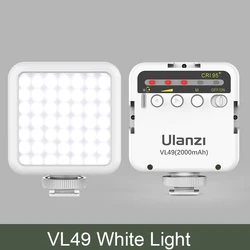 Ulanzi Mini Portable Rechargeable LED Video Light Kit with Triple Cold Shoe Mounts and High CRI for Vlog and Photography Lighting (White VL49)