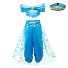 Детское модное платье для девочек; детский маскарадный костюм принцессы жасмин в лампе Аладдина; Детский костюм на день рождения, Хэллоуин